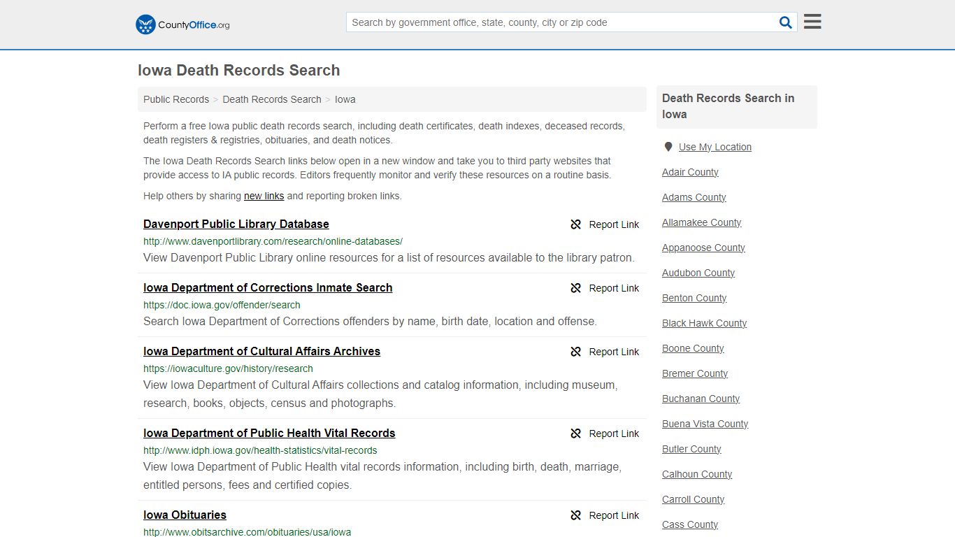 Death Records Search - Iowa (Death Certificates & Indexes) - County Office
