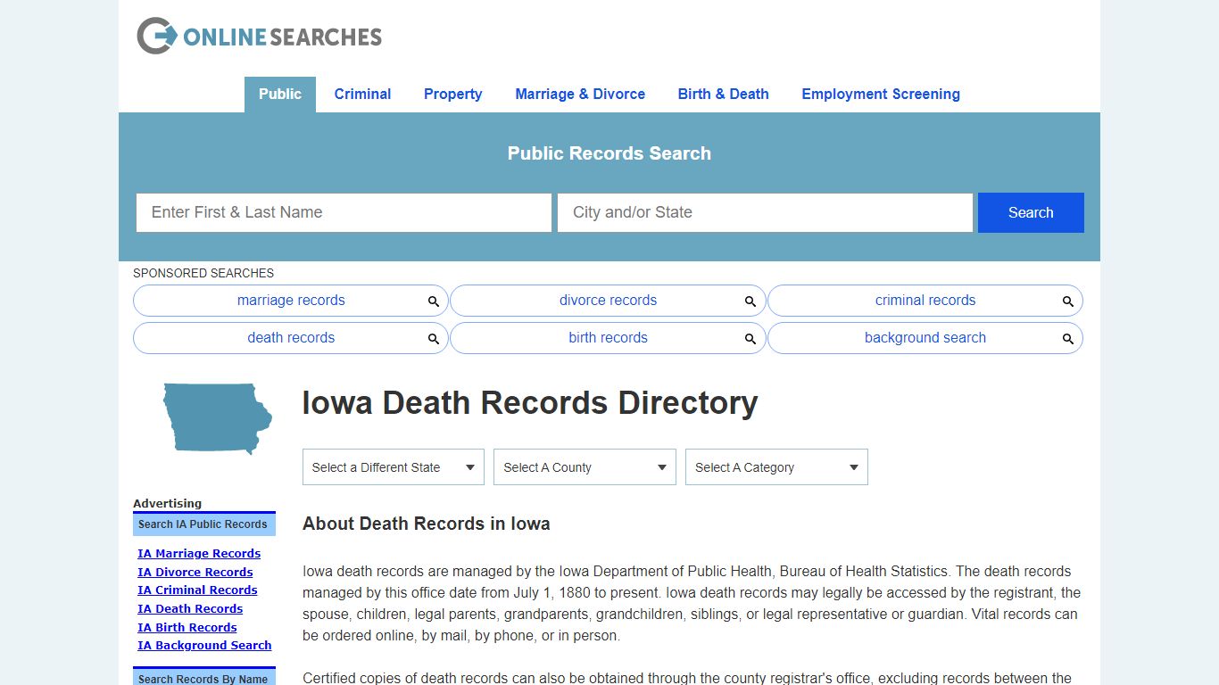 Iowa Death Records Search Directory - OnlineSearches.com