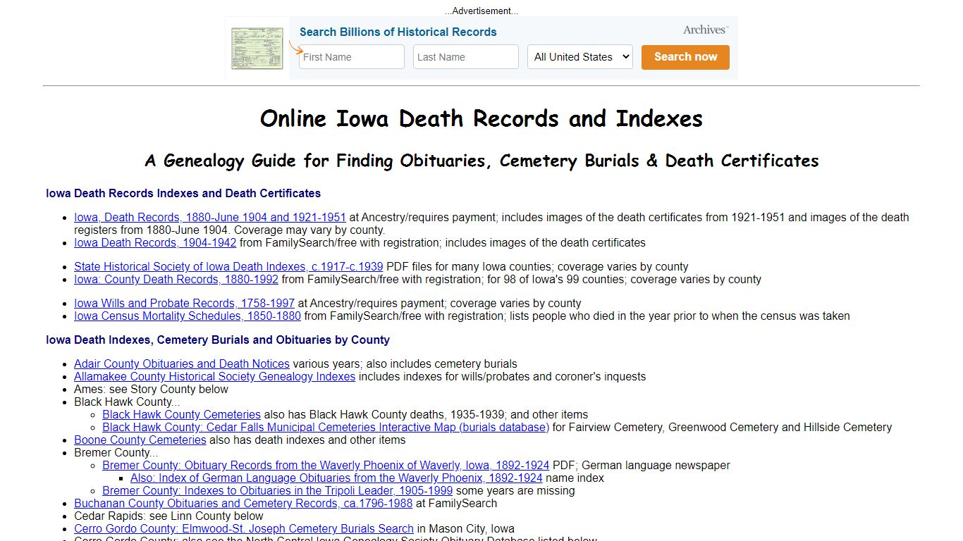 Online Iowa Death Indexes, Records and Obituaries
